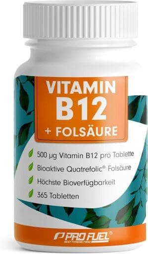 VITAMIN B12 hochdosiert - 365 Tabletten - 500µg Vit B12 + FOLSÄURE 200µg pro Tag - mit Methylcobalamin, Adenosylcobalamin & Hydroxocobalamin Vitamin B12 - laborgeprüft mit Zertifikat - 100% vegan