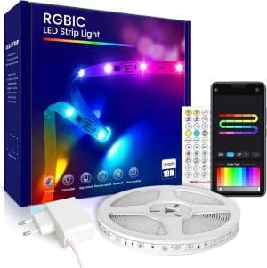 VKH LED Strip 10m, Upgrade RGB-IC LED Streifen mit App, Segmentsteuerung, Farbwechsel, Musik Sync, LED Lichterkette für Party, Zuhause, Schlafzimmer, Gaming, Küche Deko