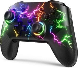 VOYEE Switch Controller kompatibel mit Switch/Lite/OLED/Windows/iOS/Android, 1000 mAh programmierbarer RGB Blitz LED, drahtloser Pro Controller mit einer Schlüsselpaarung Vibration Aufwachen