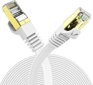 Veetop Cat 7 Lan kabel flach 10Gbps Netzwerkkabel Internet Ethernet Patch mit vergoldetem RJ45 (1m, Weiß)