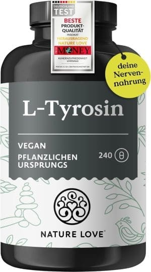 Veganes L-Tyrosin (240 Kapseln) – hochdosiert mit 1000 mg pro Tagesdosis – 4 Monate Reichweite – aus Fermentation, laborgeprüft und in Deutschland produziert – ohne unerwünschte Zusätze