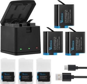 Vemico Hero 8 Akku Ladegerät Kit 3 Pack 1500 mAh ErsatzAkku 3 Kanal Ladebox Typ-C USB Mit Einem Schutzdeckel Ladegerät für Hero 8/Hero 7/Hero 6/Hero 5/AHDBT-801 (Vollkompatibel mit Orginal)