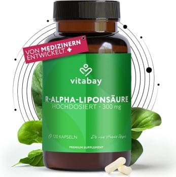 Vitabay R-Alpha Liponsäure 300 mg – 120 Kapseln hochdosiert und vegan – Alpha-Liponsäure mit hoher Bioverfügbarkeit, laborgeprüft und hergestellt aus hochwertigen Rohstoffen