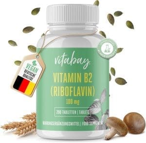 Vitabay Vitamin B2 (Riboflavin) | 200 vegane Tabletten | Hochdosiert mit 100 mg | Laborgeprüft und aus hochwertigen Rohstoffen hergestellt