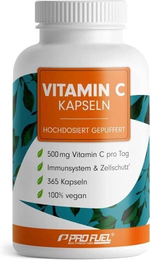 Vitamin C hochdosiert – 365 Vitamin C Kapseln – 500 mg Vitamin C gepuffert – hochwertiges Calcium-Ascorbat optimal hochdosiert – ohne unerwünschte Zusätze – laborgeprüft mit Zertifikat