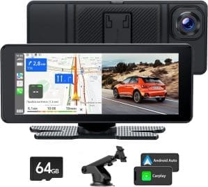 Volam 6,86-Zoll-CarPlay-Bildschirm, kompatibles A-pple Carplay & Android-Auto, tragbare Autoradios mit 2,5K-Frontkamera, Digitalempfänger mit 64 GB TF-Karte, Siri/G-oogle, Bluetooth, Mirror Link, GPS, AUX,