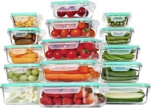 Vtopmart 15 Stück Meal Prep Boxen Glas, Glasdosen mit Deckel Set, Frischhaltedosen Glas mit Auslaufsicherer Verschlussdeckel, für Mikrowellen-, Gefrierschrank- und SpüLmaschinenfest