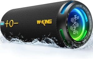 W-KING Bluetooth Lautsprecher Box, IP67 Musikbox Outdoor Tragbarer, Angepasster EQ-App/Diefer Bass, 360° Sound mit V5.3/Lichter/DSP/TF/AUX, 40W Party Dusch Klein Boom Box