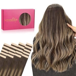 WENNALIFE Tape Extensions Echthaar, 20pcs 50g 45cm 18 Zoll Balayage Schokoladenbraun bis Honigblond Remy Invisible Tape Extensions Seidig Gerade Echthaar Extensions Skin Weft Tape Ins