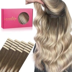 WENNALIFE Tape Extensions Echthaar, 20pcs 50g 55cm 22 Zoll Sandbraun bis Platinblond Remy Invisible Tape Extensions Seidig Gerade Echthaar Extensions Skin Weft Tape Ins