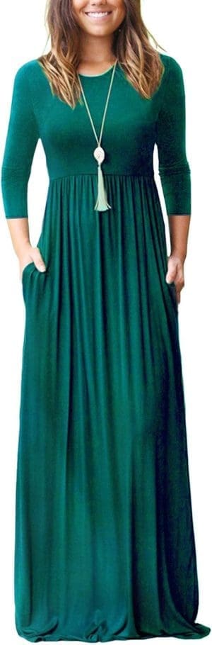 WNEEDU Maxikleid für Damen 3/4 Ärmel Kleid Damen Lang Herbst Winterkleid Lässige Langkleider Maxi Elegant mit Taschen