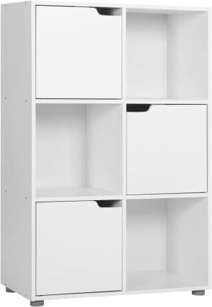 WOLTU Bücherregal Bücherschrank Standregal Aufbewahrungsregal Raumteiler Büroregal Aktenschrank, mit 3 Türen, 6 Fächer, 29 x 91 x 59,6 cm,Weiß SK001ws