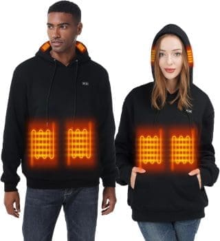 WUEAOA Beheizbarer Hoodie für Herren Damen Mit 5V 10000 mAh Akku, Beheizbare Jacke 3 Temperaturstufen 6 Heizzonen Maschinenwäsche, Vollständig beheizter Sweatshirt Schwarz