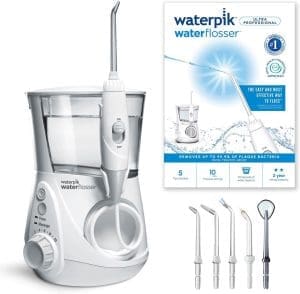 Waterpik Ultra Professional Waterflosser feststehende Munddusche mit 7 Aufsätzen, Druckbereich von 0,7-7 Bar regulierbar über 10 Druckeinstellungen, integrierter Timer, Weiß (WP-660EU)