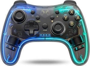 Wireless Switch Controller für Switch/Lite/OLED Konsole,Switch Controller mit präziser Bewegungssteuerung/Dual Motor Vibration/Turbo/Aufwecken Funktion/RGB Leuchtmodi/Durchsichtiger Look/15Std. Spielzeit