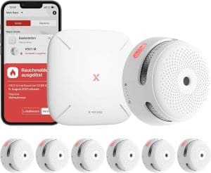 X-Sense Smart Rauchmelder XS01-M mit SBS50 Basisstation, TÜV-Zertifiziert, Funkrauchmelder mit WLAN, vernetzbarer Feuermelder, kompatibel mit der X-Sense Home Security App, FS61, 6 Stück