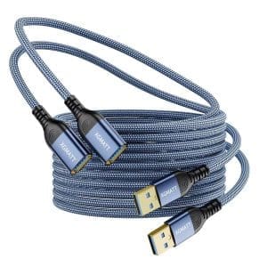 XGMATT USB 3.0 Verlängerungskabel 2 Stück 1M+1M, USB Verlängerung Kabel A Stecker auf A Buchse mit eleganten Alluminiumsteckern, Nylon Stoffmantel für Kartenlesegerät,Tastatur, Drucker, Scanner,Blau