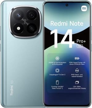 Xiaomi Redmi Note 14 Pro+ 5G Smartphone, 12 + 512GB, Blau, 200MP professionelle AI-Kamera, IP68, 120W HyperCharge, AI-Funktionen (kein Ladegerät enthalten)