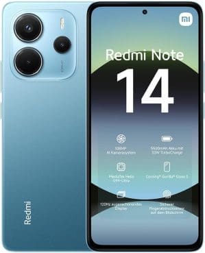 Xiaomi Redmi Note 14 Smartphone, 8 + 256GB, Blau, 108MP AI-Kamerasystem, 5500mAh Akku, 120Hz Augenschutzdisplay, AI-Funktionen (kein Ladegerät enthalten)