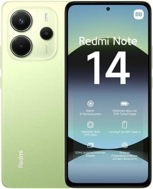 Xiaomi Redmi Note 14 Smartphone, 8 + 256GB, Grün, 108MP AI-Kamerasystem, 5500mAh Akku, 120Hz Augenschutzdisplay, AI-Funktionen (kein Ladegerät enthalten)