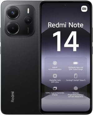 Xiaomi Redmi Note 14 Smartphone, 8 + 256GB, Schwarz, 108MP AI-Kamerasystem, 5500mAh Akku, 120Hz Augenschutzdisplay, AI-Funktionen (kein Ladegerät enthalten)