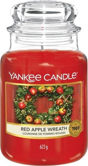 Yankee Candle Duftkerze im großen Glas, Red Apple Wreath, Brenndauer bis zu 150 Stunden