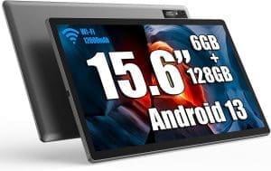 azamp Tablet MES-B3, 15,6 Zoll Android 13 Tablets mit einem großen IPS-Display HD von 1920 x 1080, 6 GB/128 GB, WiFi und Akku von 12000 mAh – ideal für Produktivität, Unterhaltung und Bildung