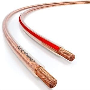 deleyCON 50m Lautsprecherkabel 2x 4,0 mm² - reines Kupfer - OFC Speaker Cable Kabel - Audio Boxenkabel für HiFi Lautsprecher & Surround - Polaritätskennzeichnung - Transparent