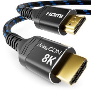 deleyCON 7,5m 8K HDMI 2.1 Kabel (48G, ULTRA Highspeed) 8K@60Hz 4K@120Hz 2K@144Hz/165Hz EARC HDCP 2.3/2.2 - Kompatibel mit DTS:X Dynamisches HDR Dolby Atmos TV PS5 Xbox Soundbar Monitor - Schwarz Blau