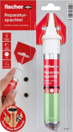 fischer Reparaturspachtel, fertige Spachtelmasse in Naturweiß, repariert Löcher & Risse, schwundfrei, geeignet für Holz, Beton, Putz, Mauerwerk uvm., 70 ml (37 g)