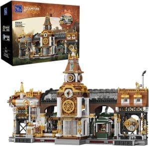 puremind PANTASY Steampunk Bahnhof Bausatz – Retro-futuristisches Modellbau-Set für Erwachsene und Jugendliche, Kreativer Deko-Bausatz mit Zugstation-Komponenten