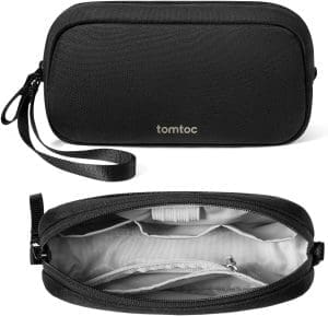 tomtoc Elektronik Organizer Tasche, Wasserresistent EDC Zubehör Kabeltasche, Tragbar Kabelorganizer Tech Pouch Bag für Handy Netzteil, Ladekabel, Ladestecker, Powerbank, Festplatte, Schwarz