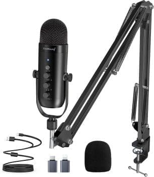 zealsound USB-Mikrofon-Set für PC, Handy, PS4/5, MAC, mit schneller Stummschaltung, Geräuschunterdrückung, Echo, Mikrofonarm, fit für Streaming, Podcast, Gaming, Youtuber, kompatibel mit Windows (K66s)