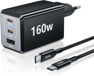 160W USB C-Ladegerät: 3-Port-Schnell-Ladegerät mit PPS, Stromversorgung für MacBook Pro/Air, iPad, Samsung, Galaxy und iPhone 16/15 Serie