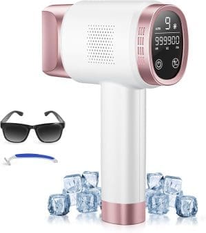 21J IPL -Geräte Haarentfernung mit Eiskühlsystem, Laser -Haarentfernung mit 3 Funktionen, 9 Energieniveaus, Haarentfernungslaser für Frauen Männer Gesichtsarme Bikini Zone Körperbeine, Roségold