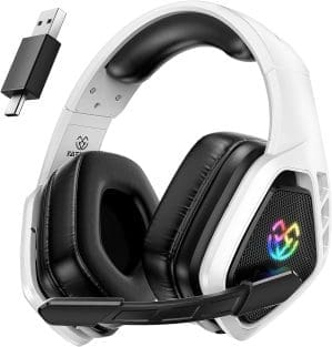 2,4 GHz Wireless Gaming Headset für PS5/PS4/PC (USB-A-Port)-40h Akkulaufzeit, räumlicher Audio mit 360 ° Flexible MIC, Wireless Headset für Switch/Tablets/Mac und Telefon (USB-C-Anschluss)