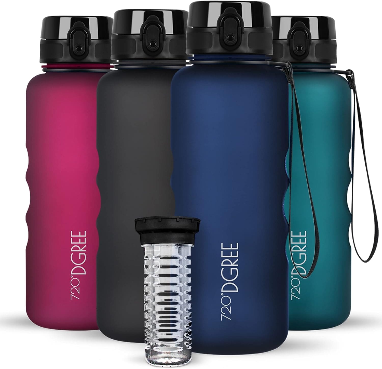 720 ° Dgree 'UberBottle' Softtouch Wasserflasche 1,5 l + Obstbehälter, BPA-freie, Wasserflasche für Fitnessstudio, Fitness, Außen-, Wandern, XL Tritan Sportsflasche: groß, leicht, schockdes, wiederverwendbar