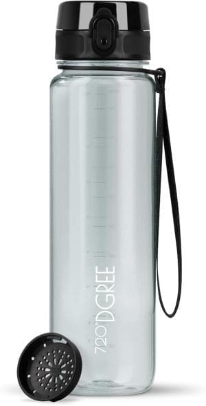 720 ° Dgree UberboTtle Wasserflasche, Kristallsportflasche mit Sieb, BPA-frei, für Sport, Fitnessstudio, Fitness, Fahrrad, Freien, Universität, hergestellt aus Tritan, Leicht, schockdes, wiederverwendbar-1 l