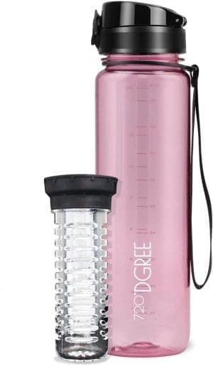 720 ° Dgree "UberboTtle" kristallklarer Wasserflasche mit Obstbehälter, 1 Liter, BPA-freier, Wasserflasche für Universität, Sport, Fitness, Fahrrad, draußen, Sportflasche aus Tritan, leichtes, breaksicheres Nachhaltigkeit