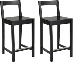 Amazon -Grundlagen Set von 2 schwarzen Holzstuhlhockern mit Rückenlehnte