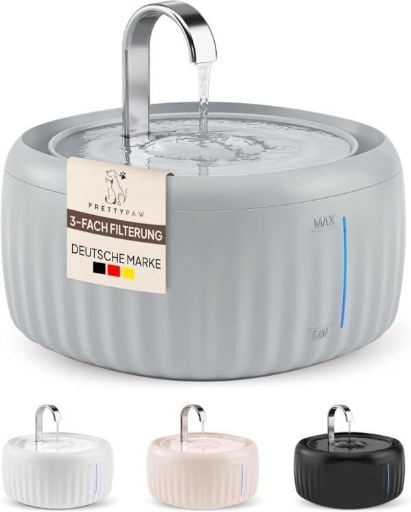 Aqua Flow Pro-Katzenbrunnen Super leise, BPA-freier 3L-Trinkbrunnen für Katzen mit LED und aktiviertem Kohlenstofffilter, leicht zu reinigende Katzentrinkbrunnen, Aqua-Fluss (Grau)