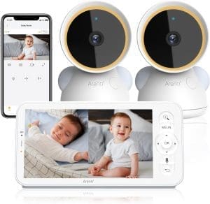 Arenti -Babyphone mit 2 Kameras und App 2K/3MP, 5 -Zoll -WiFi -Video -Babypo -Monitor PTZ 355 °, automatische Verfolgung, Aufnahmedetektion, Temperatur- und Feuchtigkeitssensor, Nachtsicht, kompatibel mit Alexa