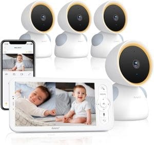 Arenti -Babyphone mit 4 Kameras und App 2K/3MP, 5 -Zoll -WiFi -Video -Babypo -Monitor PTZ 355 °, automatische Verfolgung, Aufnahmedetektion, Temperatur- und Feuchtigkeitssensor, Nachtsicht, kompatibel mit Alexa