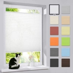 Blindfalt, No-Drill, Klemmfix falten Blind, Privatsphäre Bildschirm und Sonnenschutz, undurchsichtig, easyfix, durchscheinende Rollenblind für Fenster und Türen, weiß, 35 x 100 cm (W x H)