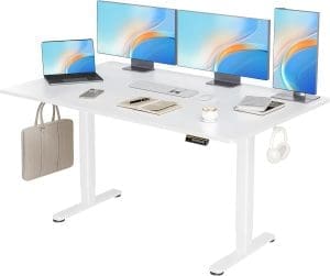 Claiks Height Ventle Messable Electric Desk, 160 x 80 cm, Höhe-verstellbares Schreibtisch mit Kabelmanagement, leitender verstellbarer Stehschreibtisch, Weiß
