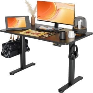 Claiks Height Ventle Messable Electric Desk, Höhe-verstellbarer Schreibtisch, 120 x 60 cm, stehender Höhenhöhe einstellbarer Schreibtisch, schwarzer Rahmen/schwarze Oberfläche