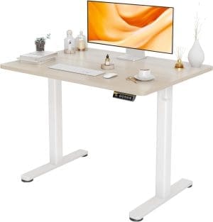 Claiks Height Ventle Messable Electric Desk, Höhenverstellbarer Schreibtisch, 100 x 60 cm, stehender Höhenhöhe einstellbarer Schreibtisch, weißer Rahmen/beige Oberfläche