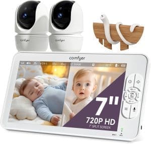 Comfyer Split-Screen-Babyphone mit 2 Kameras, 7-Zoll-HD 720p-Video-Babyphone ohne WLAN mit Halter, IR-Nachtsicht, Weitwinkelobjektiv, Vox-Modus, 2-Wege-Audio, 960 Fuß Range, Video