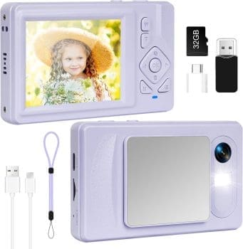 Digitalkamera 4K - 48MP UHD Compact Digitalkamera mit 2,8 -Zoll -LCD -Bildschirm und 18x Digital Zoom Anti -Shake -Fotografie Vlogging -Kamera mit 32 -GB -SD -Karte für Kinderstudenten Anfänger Teen (lila)