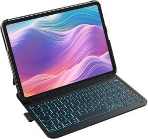 Inateck Ultralight Case with Keyboard for iPad 10 Gen,11 Gen. A16 2025 11 Inch,iPad Air 11 Inch M3/M2 (2025/2024),Air 5/4,Pro 11 4/3/2/1.7 Colour Lighting, with Pen Holder, QWERTZ, AirTap BK2007-RGB